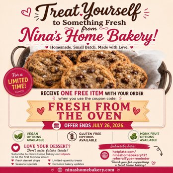 Nina's Home Bakery - Get one free item - Bakeries Near Me - San Bruno, California Nina's Home Bakery - Get one free item - Bakeries Near Me - San Bruno, California