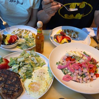 Brunch 101 - Steak and eggs, Hangover Omelette with fruit, and a Cobb Salad - Breakfast & Brunch Near Me - Cathedral City, California Brunch 101 - Steak and eggs, Hangover Omelette with fruit, and a Cobb Salad - Breakfast & Brunch Near Me - Cathedral City, California