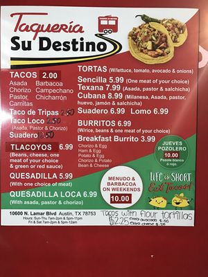 Menu photo 1 Taqueria Su Destino Austin, TX