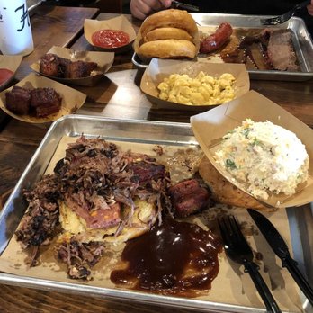 Heim Barbecue - River - Bacon burnt ends, potato salad, 3 meat plate, BBQ snob sandwich. - Barbeque Near Me - Fort Worth, Texas