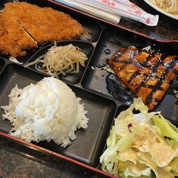 a variety of food items on a tray