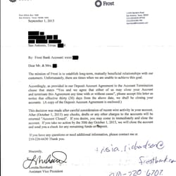 Frost Bank - Frost bank closes account for no apparent reason.