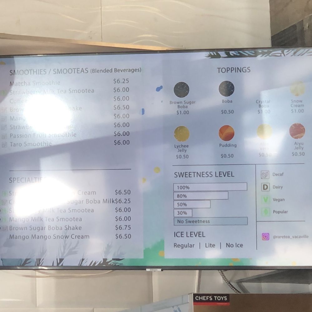 Rare Tea - Menu 6/24/2022 - Bubble Tea Near Me - Vacaville, California