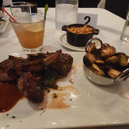 Berbere lamb chops, mac & cheese, brussels