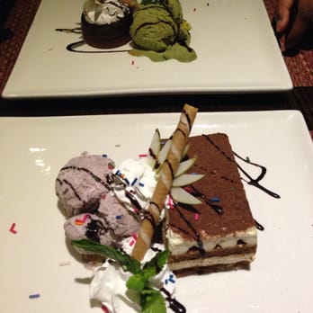 Xaga - Tiramisu with red bean ice cream and top picture is chocolate soufflé with green tea ice cream. - Sushi Bars Near Me - Hewlett, New York Xaga - Tiramisu with red bean ice cream and top picture is chocolate soufflé with green tea ice cream. - Sushi Bars Near Me - Hewlett, New York