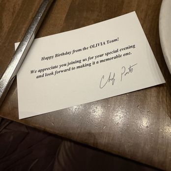 OLIVIA - Happy birthday from the team - Italian Near Me - Tampa, Florida