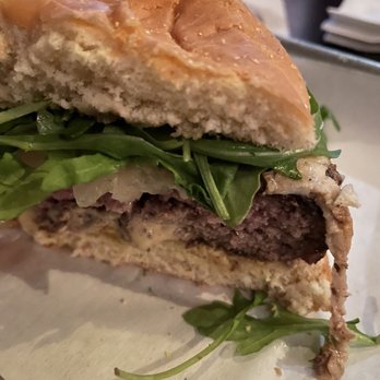 Pangea Alchemy Lab - Smoked cheeseburger with beer onions and arugula - Lounges Near Me - Sarasota, Florida Pangea Alchemy Lab - Smoked cheeseburger with beer onions and arugula - Lounges Near Me - Sarasota, Florida