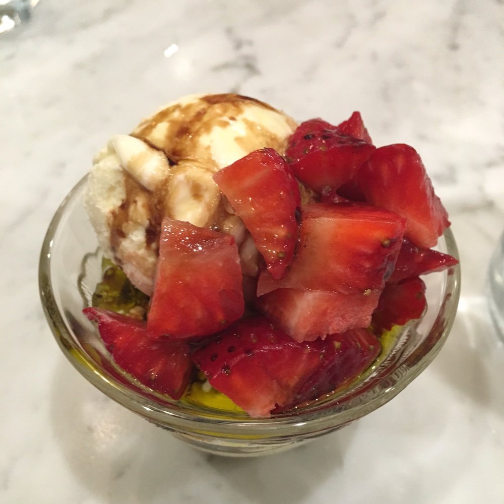 Taste117 - Vanilla ice cream with olive oil, balsamic vinegar and fresh strawberries - Specialty Food Near Me - Provo, Utah Taste117 - Vanilla ice cream with olive oil, balsamic vinegar and fresh strawberries - Specialty Food Near Me - Provo, Utah
