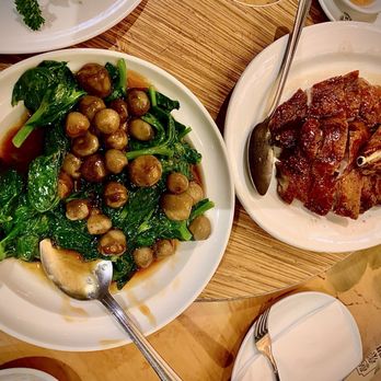Koi Palace - Snow Stir Fried Pea Vines with Garlic and Roasted Duck - Dim Sum Near Me - Daly City, California Koi Palace - Snow Stir Fried Pea Vines with Garlic and Roasted Duck - Dim Sum Near Me - Daly City, California