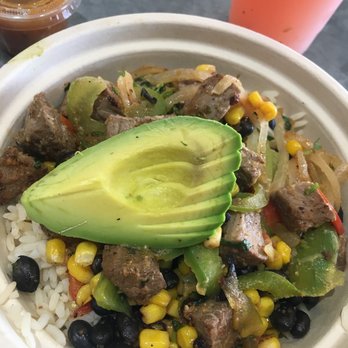 Green Tomato Grill - Chili Verde bowl with grilled steak and berry lemonade - New American Near Me - Orange, California Green Tomato Grill - Chili Verde bowl with grilled steak and berry lemonade - New American Near Me - Orange, California