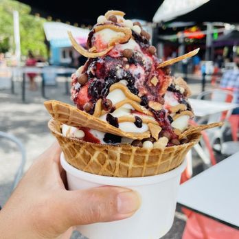 Boxi Park - PBJ @ Before It Melts | vanilla soft serve, blueberry jam, strawberry sauce, peanut butter, crispy peanut butter - Bars Near Me - Orlando, Florida Boxi Park - PBJ @ Before It Melts | vanilla soft serve, blueberry jam, strawberry sauce, peanut butter, crispy peanut butter - Bars Near Me - Orlando, Florida