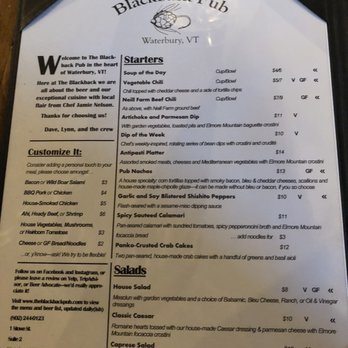 Blackback Pub - Food menu 1 of 2 - Pubs Near Me - Waterbury, Vermont