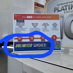 Shell - Unlimited car wash sign at pump