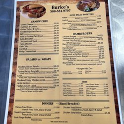 Burke's Convenience Store - Burke's Menu