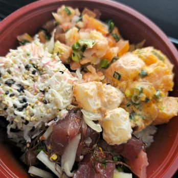 Aloha Fresh - Lomi Lomi, Ahi Tuna, crab salad, Spicy Salmon (some pieces of spicy scallop) - Poke Near Me - San Jose, California Aloha Fresh - Lomi Lomi, Ahi Tuna, crab salad, Spicy Salmon (some pieces of spicy scallop) - Poke Near Me - San Jose, California