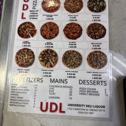Pizza menu