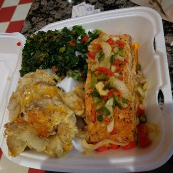 Mid Atlantic Seafood - Stuffed salmon with kale and cheesy potatoes. Mmmmm good. I love this place. - Seafood Near Me - Laurel, Maryland