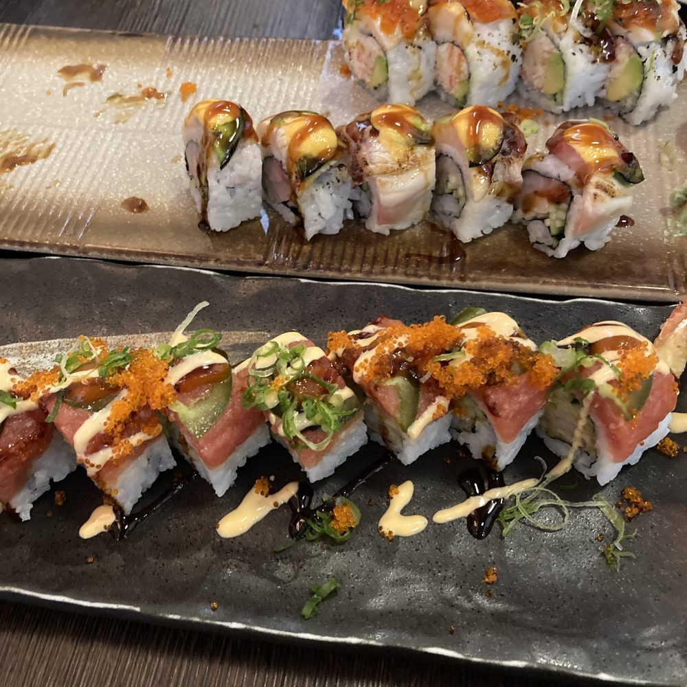 Spiral Flame - Lion Queen, Double Hamachi & Red Dragon (top to bottom) - Japanese Near Me - San Bruno, California Spiral Flame - Lion Queen, Double Hamachi & Red Dragon (top to bottom) - Japanese Near Me - San Bruno, California