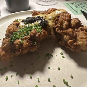 Darkroom - Light, delicious Fried Chicken with a flavorful sauce with a kick and topped w/Caviar. Anticipation! - Wine Bars Near Me - Santa Ana, California Darkroom - Light, delicious Fried Chicken with a flavorful sauce with a kick and topped w/Caviar. Anticipation! - Wine Bars Near Me - Santa Ana, California