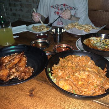 Ohn Korean Eatery - soy garlic wings, kimchi fried rice with pork belly, cheese corn - Korean Near Me - Houston, Texas