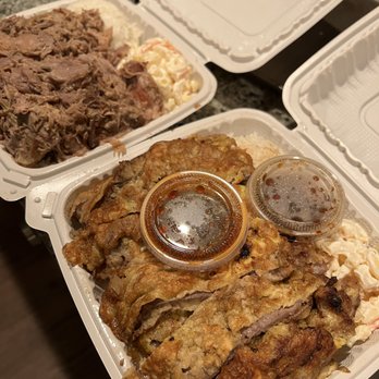 Grind Wit Tryz - Meat jun (marinated and thin sliced beef dipped in egg batter and cooked on the flat top; classic Hawaiian-korean plate lunch). - Filipino Near Me - Portland, Oregon