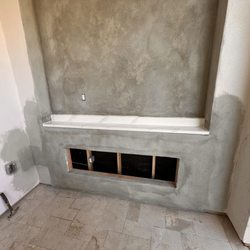Precision Craft Solutions - Patio enclosed
Stone installed
Next up is paint, tv mounted and an electric fireplace!