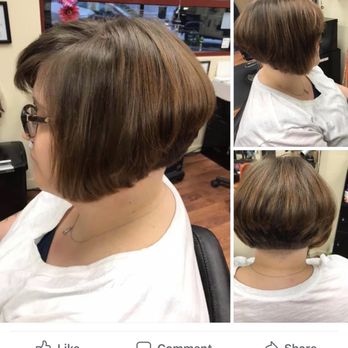 DYENamic's Hair Studio - An angled bob was requested and my client Jamie left happy as can be. Also colored brown with hi lites. Done by Mo - Hair Salons Near Me - Carson City, Nevada DYENamic's Hair Studio - An angled bob was requested and my client Jamie left happy as can be. Also colored brown with hi lites. Done by Mo - Hair Salons Near Me - Carson City, Nevada