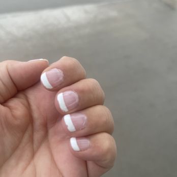 B Nails Salon - Manicure on Friday. Dipping powder with French gel polish on top. Chipping began on Sunday. Photo taken on Tuesday. - Nail Salons Near Me - Denver, Colorado B Nails Salon - Manicure on Friday. Dipping powder with French gel polish on top. Chipping began on Sunday. Photo taken on Tuesday. - Nail Salons Near Me - Denver, Colorado