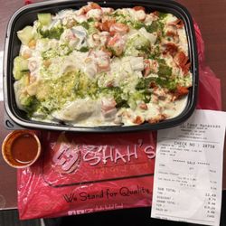 Shah's Halal Food - Chichi Chicken over Rice w/ salad and a very small side of hot sauce (50 cents xtra)
