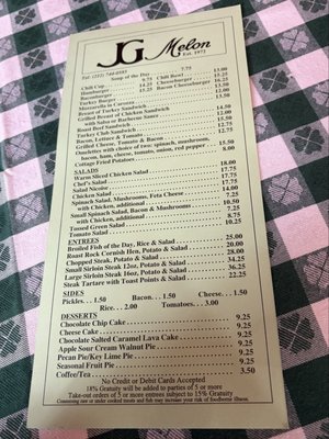 Menu photo 1 J.G. Melon New York, NY