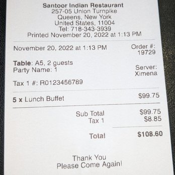 Santoor Indian Restaurant - Their "suggested tip" is based on the entire check total, including tax...tip should always be based on pre-tax total only! - Indian Near Me - Floral Park, New York Santoor Indian Restaurant - Their "suggested tip" is based on the entire check total, including tax...tip should always be based on pre-tax total only! - Indian Near Me - Floral Park, New York