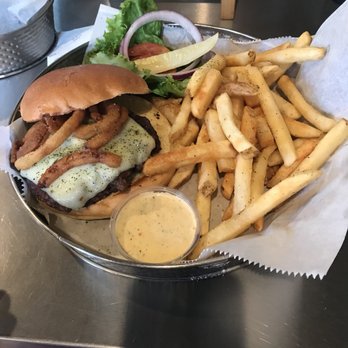 Twisted Ranch - Twisted Burger with Pepperjack ranch on side and added onion straws. - Bars Near Me - St. Louis, Missouri