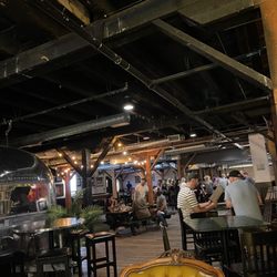BNA Brewing - Upstairs seating near the bocce and bowling areas.