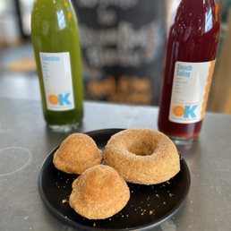 Cinnamon donuts and juice