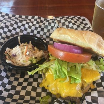 Hops Brewery - Amazing Green Chili Cheeseburger w Hops sauce and delicious Coleslaw - Breweries Near Me - Los Ranchos de Albuquerque, New Mexico