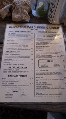 Menu photo 2 Burleson Yard Beer Garden San Antonio, TX