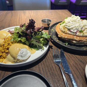 Bloom Boutique Bar & Eatery - Crab Cake Benedict and Lemon Ricotta Pancakes - New American Near Me - Albany, New York Bloom Boutique Bar & Eatery - Crab Cake Benedict and Lemon Ricotta Pancakes - New American Near Me - Albany, New York