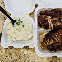 Whole Peruvian chicken with side of bean and tiny bit of rice. $36