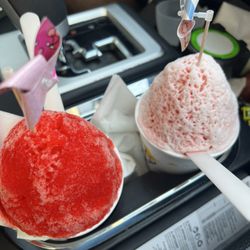 Tigers Blood and Strawberry w/Cream Shaved Ice