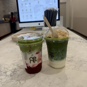 Ceré Tea - Left: Raspberry Matcha   Right: Banana Pudding Matcha - Coffee & Tea Near Me - Berkeley, California