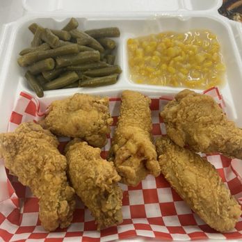 Galloway Corner Kitchen - Fried chicken wingettes, green beans and cream corn. - Soul Food Near Me - Austin, Texas Galloway Corner Kitchen - Fried chicken wingettes, green beans and cream corn. - Soul Food Near Me - Austin, Texas