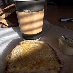 The Coffee Shot - Large Americano coffee; ham and cheese sandwich breakfast of champions