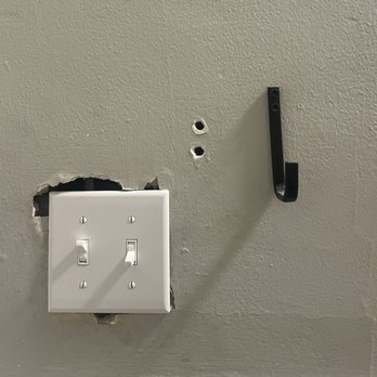 Joe Schmo Electrical Services - Both hooks were to be removed and switch in their place, as close to edge as possible - Electricians Near Me - Indianapolis, Indiana Joe Schmo Electrical Services - Both hooks were to be removed and switch in their place, as close to edge as possible - Electricians Near Me - Indianapolis, Indiana