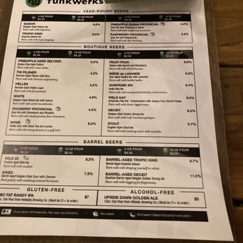 Funkwerks - a menu on a wooden table - Breweries Near Me - Fort Collins, Colorado