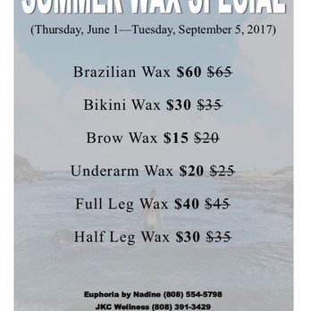 JKC Wellness - Summer 2017 Wax Special (June 1 - September 5, 2017) - Massage Near Me - Honolulu, Hawaii JKC Wellness - Summer 2017 Wax Special (June 1 - September 5, 2017) - Massage Near Me - Honolulu, Hawaii