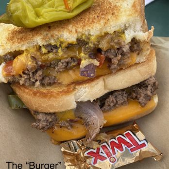 Mean Maggi's - The "Burger" with Cheddar on Sourdough - delicious! - Breakfast & Brunch Near Me - Quartzsite, Arizona Mean Maggi's - The "Burger" with Cheddar on Sourdough - delicious! - Breakfast & Brunch Near Me - Quartzsite, Arizona