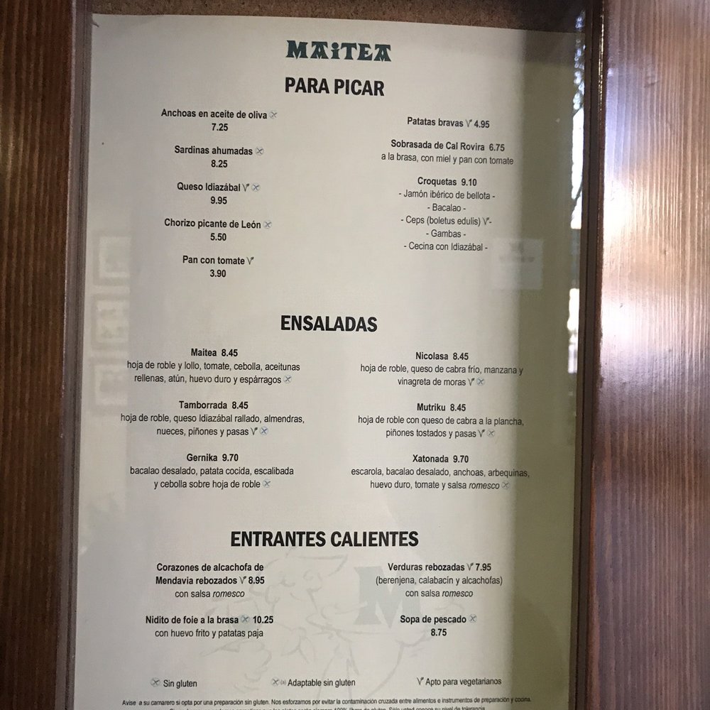 Maitea - Table side menu - Spanish Near Me - Barcelona, B