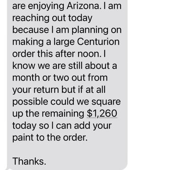 All Day Contracting - a text message from a customer - Painters Near Me - St. Charles, Missouri