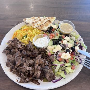 Atmosphera Cafe - Lamb and beef gyro plate. To be fair, I asked for a double portion of meat. - Greek Near Me - Myrtle Beach, South Carolina