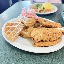 Chicken and waffles & Veggie Omelet